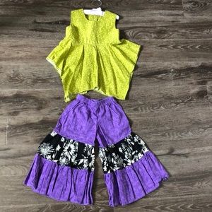 Homemade boho bell-bottom outfit